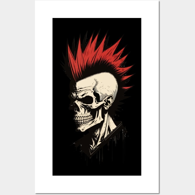 Red Mohawk Skull Punk Wall Art by DeathAnarchy